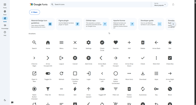 Gestion des fichiers sources - Capture Google Symbols